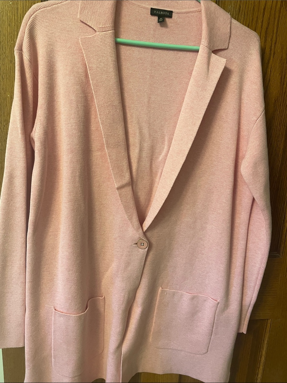 Talbots Soft Blush Open-Front Knit Cardigan with Notch Collar